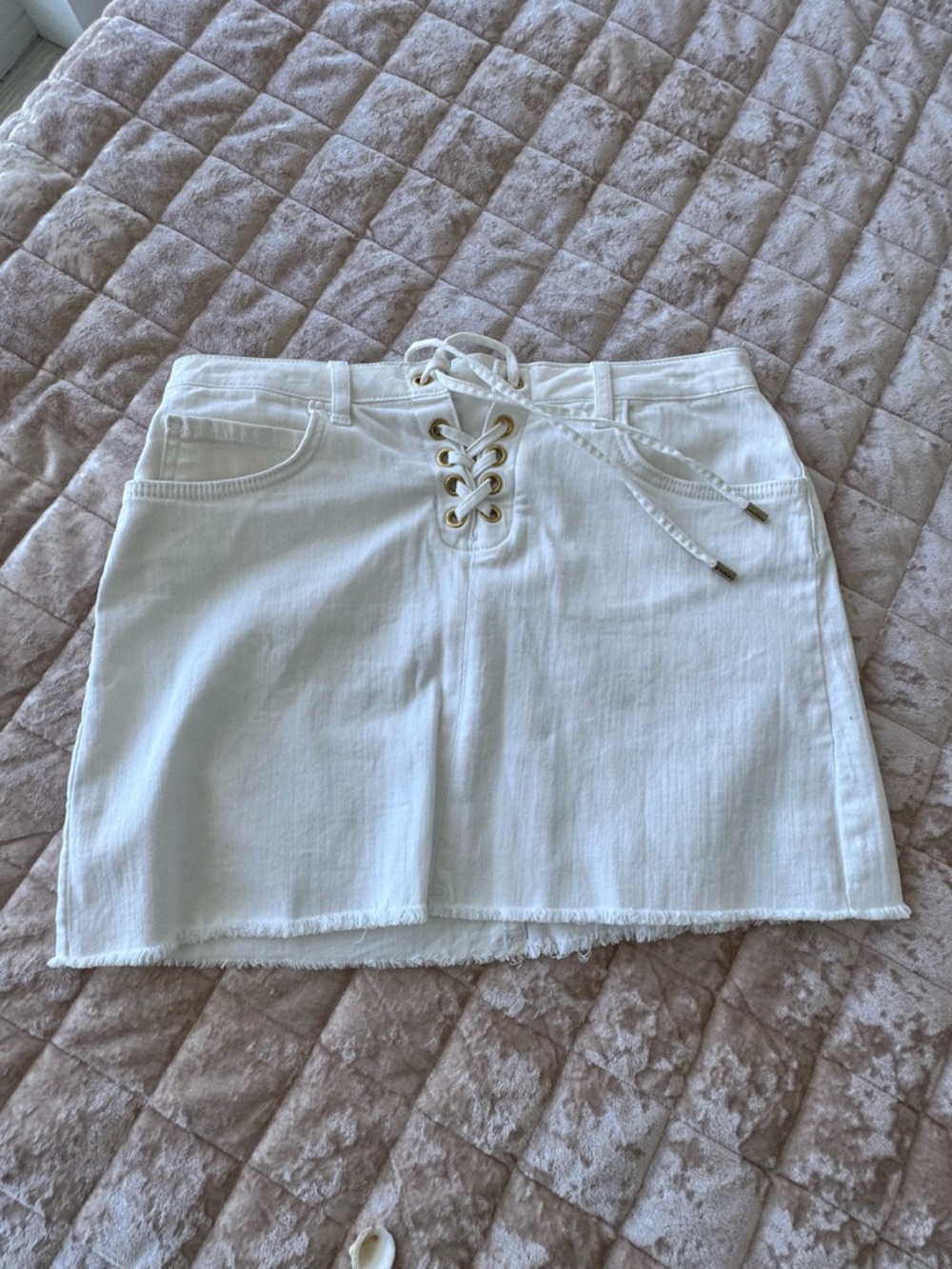 Melissa Odabash White Lace-Up Denim Mini Skirt